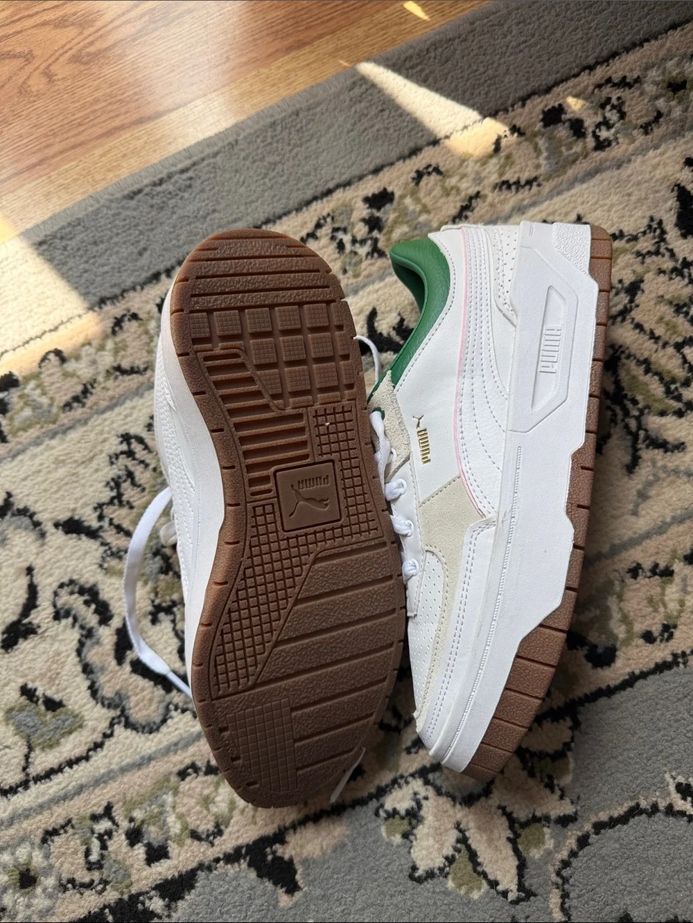Puma White Leather Sneakers with Green Accents